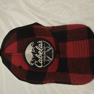 Cabela's Red and Black Plaid Cap